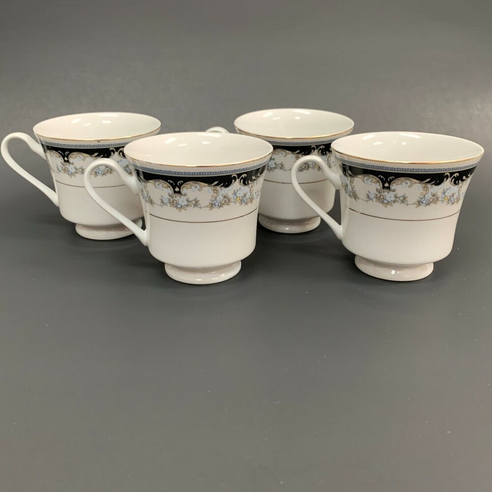 Fine China Coffee Cups Multi-color White Black Gold Blue Beige Floral Lot of 4